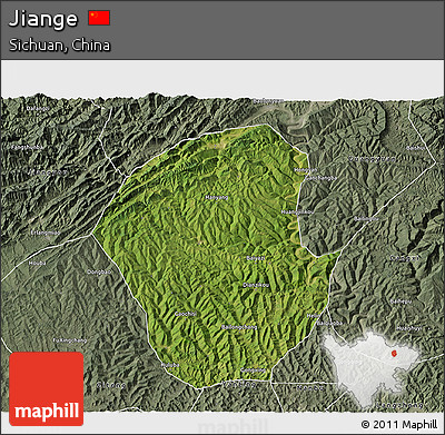 Satellite 3D Map of Jiange, semi-desaturated