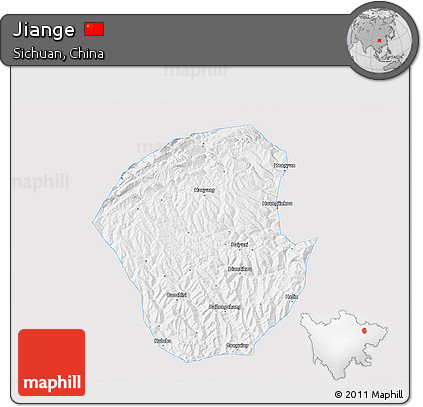 Silver Style 3D Map of Jiange, single color outside