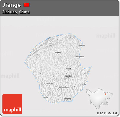 Silver Style 3D Map of Jiange, single color outside