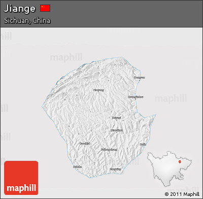 Silver Style 3D Map of Jiange, single color outside