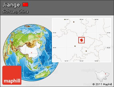 Physical Location Map of Jiange, highlighted country
