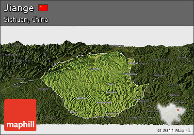 Satellite Panoramic Map of Jiange, darken