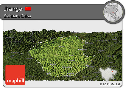 Satellite Panoramic Map of Jiange, darken
