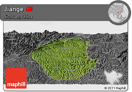 Satellite Panoramic Map of Jiange, desaturated