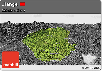 Satellite Panoramic Map of Jiange, desaturated