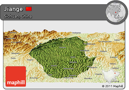 Satellite Panoramic Map of Jiange, physical outside