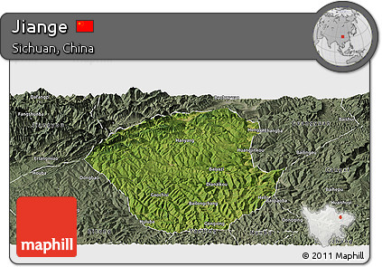 Satellite Panoramic Map of Jiange, semi-desaturated