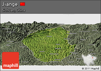 Satellite Panoramic Map of Jiange, semi-desaturated