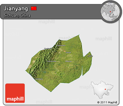 Satellite 3D Map of Jianyang, single color outside