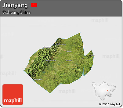 Satellite 3D Map of Jianyang, single color outside