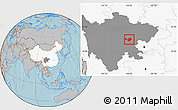 Gray Location Map of Jianyang, highlighted country, highlighted parent region, hill shading