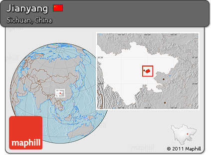 Gray Location Map of Jianyang, highlighted parent region, hill shading