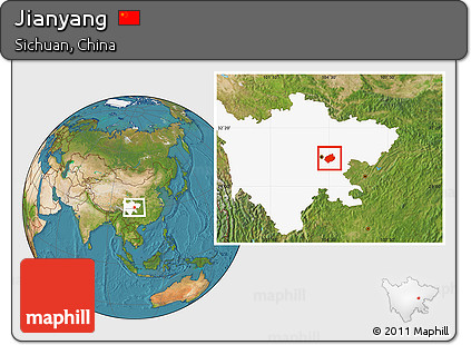 Satellite Location Map of Jianyang, highlighted parent region