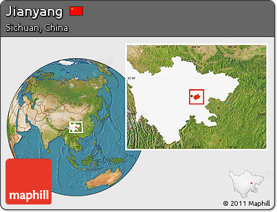 Satellite Location Map of Jianyang, highlighted parent region
