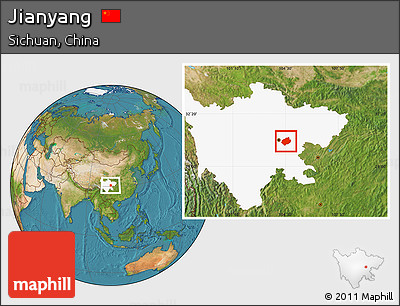 Satellite Location Map of Jianyang, highlighted parent region