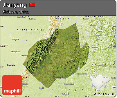 Satellite Map of Jianyang, physical outside