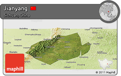Satellite Panoramic Map of Jianyang, physical outside
