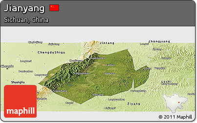 Satellite Panoramic Map of Jianyang, physical outside