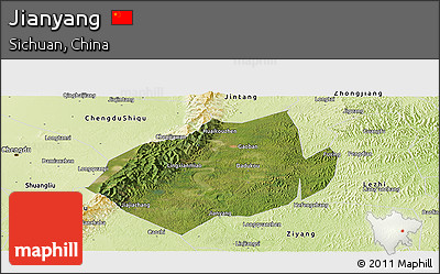 Satellite Panoramic Map of Jianyang, physical outside