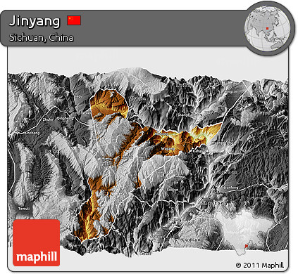 Physical 3D Map of Jinyang, desaturated