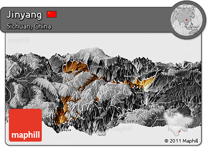 Physical Panoramic Map of Jinyang, desaturated