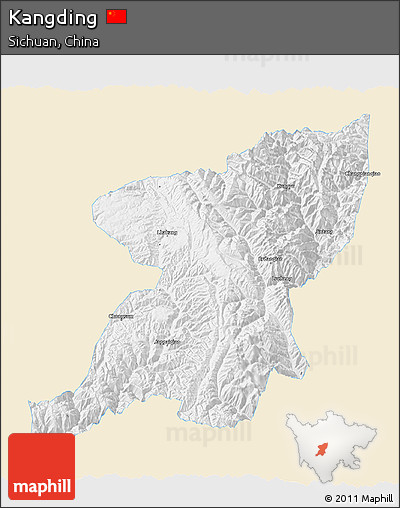 Classic Style 3D Map of Kangding, single color outside