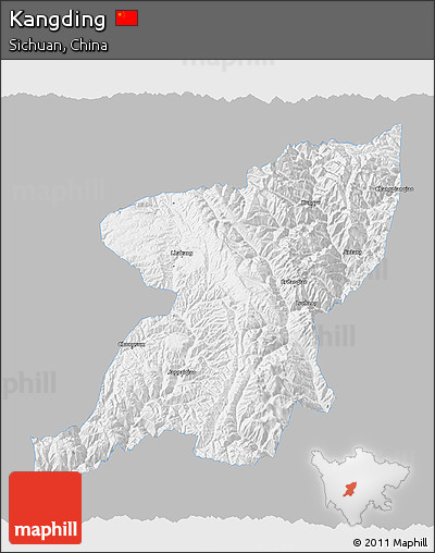 Gray 3D Map of Kangding, single color outside