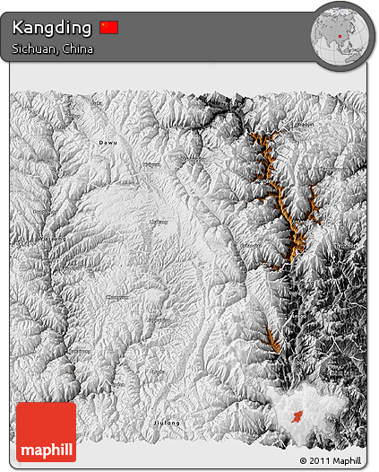 Physical 3D Map of Kangding, desaturated