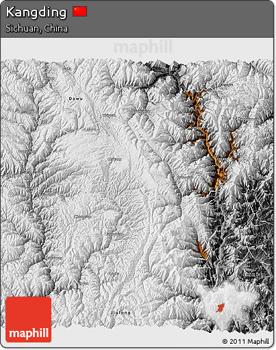 Physical 3D Map of Kangding, desaturated