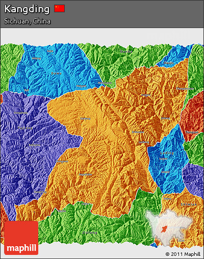 Political 3D Map of Kangding