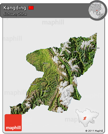 Satellite 3D Map of Kangding, single color outside