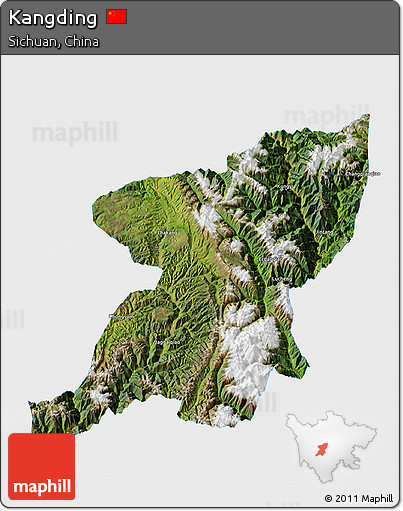 Satellite 3D Map of Kangding, single color outside