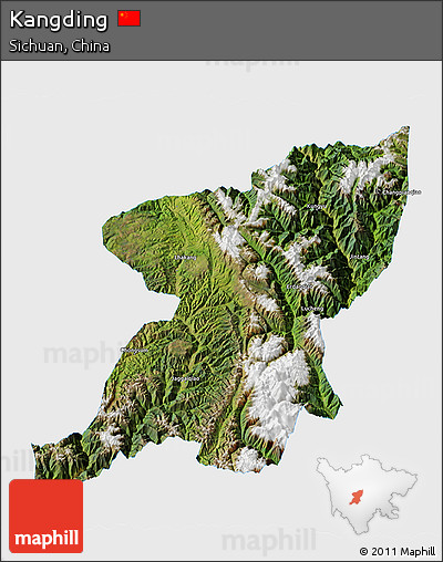 Satellite 3D Map of Kangding, single color outside