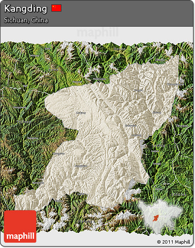 Shaded Relief 3D Map of Kangding, satellite outside