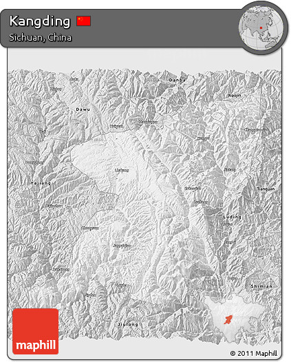Silver Style 3D Map of Kangding