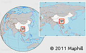 Gray Location Map of Kangding, highlighted country, highlighted parent region, within the entire country