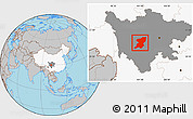 Gray Location Map of Kangding, highlighted country, highlighted parent region