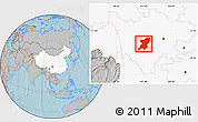 Gray Location Map of Kangding, highlighted country, hill shading