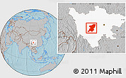 Gray Location Map of Kangding, highlighted parent region, hill shading