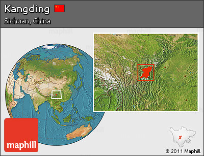Satellite Location Map of Kangding