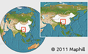 Satellite Location Map of Kangding, highlighted country, within the entire country