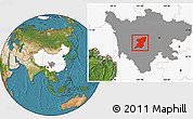 Satellite Location Map of Kangding, highlighted country, highlighted parent region