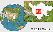 Satellite Location Map of Kangding, highlighted parent region