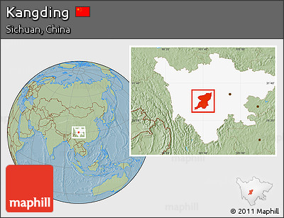 Savanna Style Location Map of Kangding, highlighted parent region, hill shading