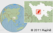 Savanna Style Location Map of Kangding, highlighted parent region, hill shading