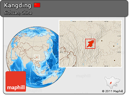 Shaded Relief Location Map of Kangding