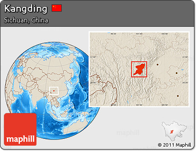 Shaded Relief Location Map of Kangding