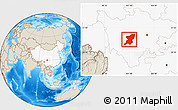 Shaded Relief Location Map of Kangding, highlighted country