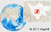 Shaded Relief Location Map of Kangding, highlighted parent region