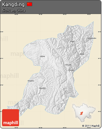 Classic Style Map of Kangding, single color outside